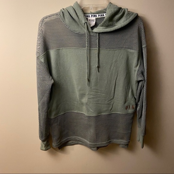 Victoria’s Secret PINK olive green hoodie w mesh - Picture 5 of 8